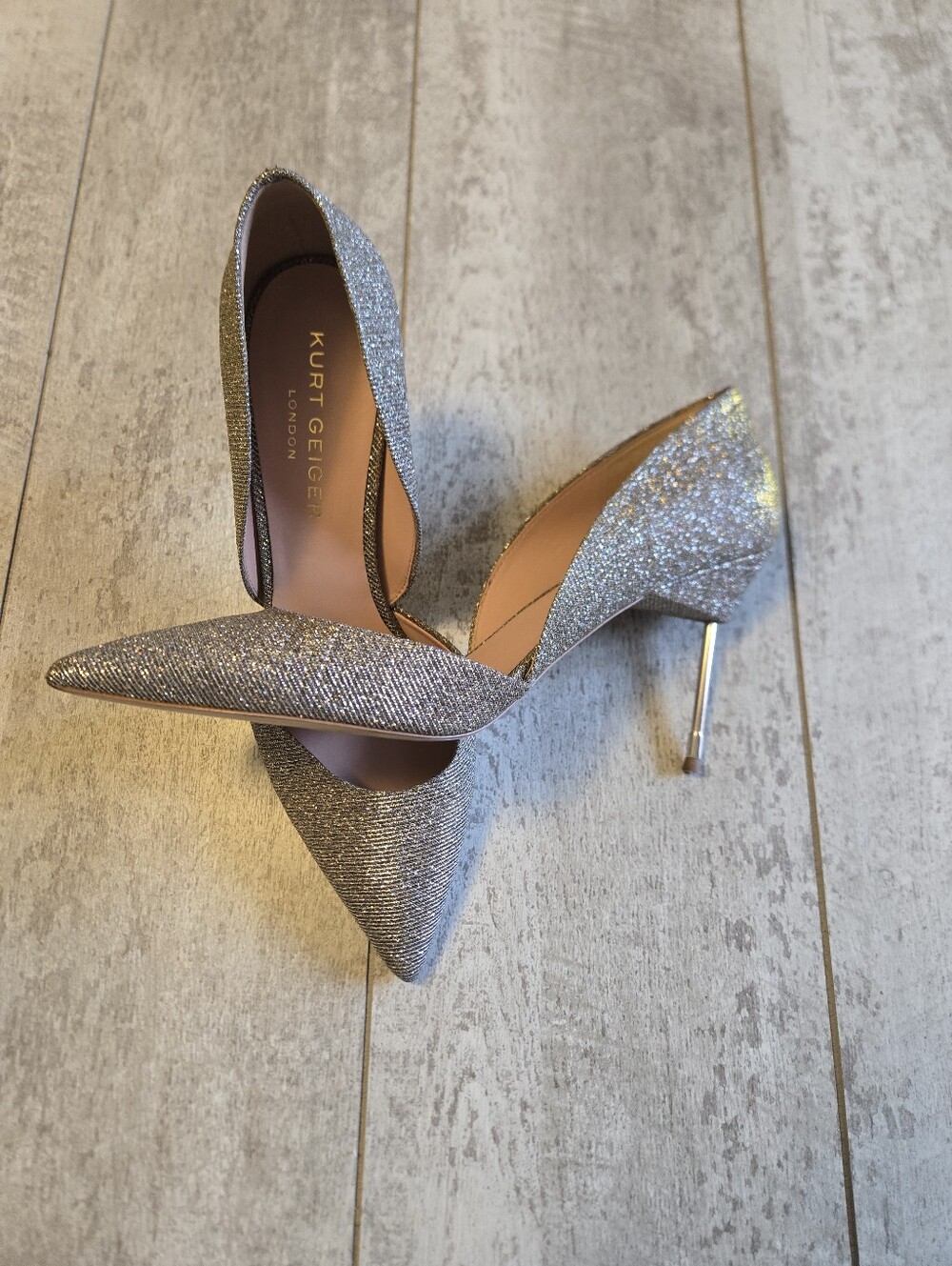 KURT GEIGER LONDON BOND 90 Glitter Pointed-Toe Stilettos. Size 40 1/2.